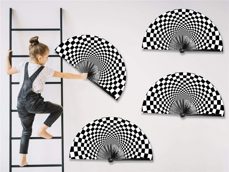 Zolee Large Rave Clack Fan for Line Dancing - Boots on The Ground Popping Folding Hand Fan - for EDM, Music Festival, Hot Flashes, Event, Party, Dance, Decorations, Gift (Checkered) - Image 4